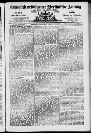 Königlich privilegirte Berlinische Zeitung von Staats- und gelehrten Sachen on Sep 1, 1880