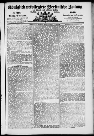 Königlich privilegirte Berlinische Zeitung von Staats- und gelehrten Sachen on Sep 2, 1880