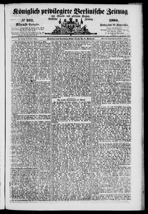 Königlich privilegirte Berlinische Zeitung von Staats- und gelehrten Sachen on Sep 10, 1880