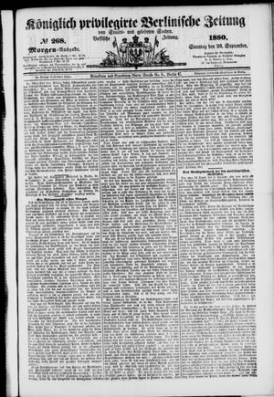 Königlich privilegirte Berlinische Zeitung von Staats- und gelehrten Sachen on Sep 26, 1880