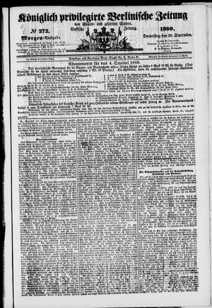 Königlich privilegirte Berlinische Zeitung von Staats- und gelehrten Sachen vom 30.09.1880