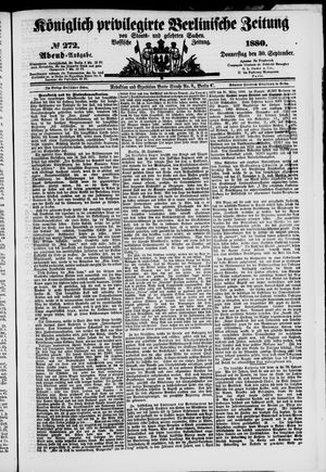 Königlich privilegirte Berlinische Zeitung von Staats- und gelehrten Sachen on Sep 30, 1880