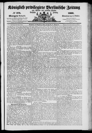 Königlich privilegirte Berlinische Zeitung von Staats- und gelehrten Sachen vom 02.10.1880