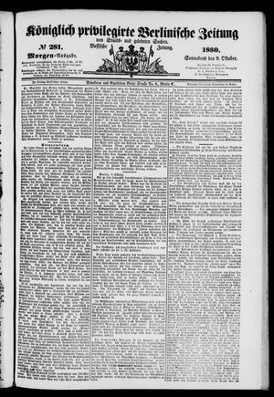 Königlich privilegirte Berlinische Zeitung von Staats- und gelehrten Sachen vom 09.10.1880