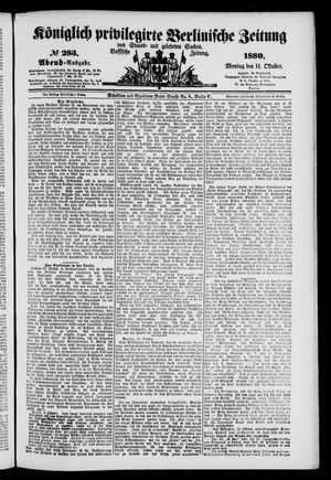 Königlich privilegirte Berlinische Zeitung von Staats- und gelehrten Sachen vom 11.10.1880