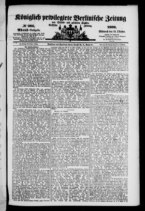 Königlich privilegirte Berlinische Zeitung von Staats- und gelehrten Sachen on Oct 13, 1880