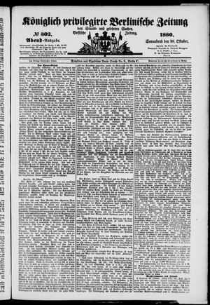 Königlich privilegirte Berlinische Zeitung von Staats- und gelehrten Sachen on Oct 30, 1880