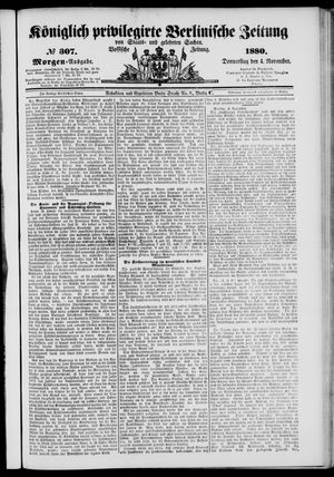 Königlich privilegirte Berlinische Zeitung von Staats- und gelehrten Sachen on Nov 4, 1880