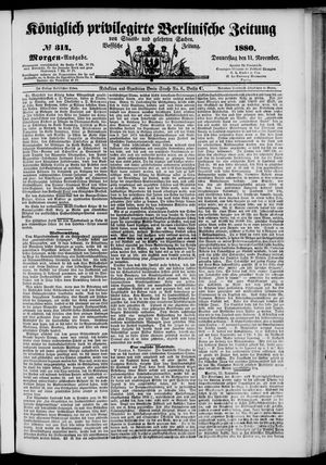 Königlich privilegirte Berlinische Zeitung von Staats- und gelehrten Sachen vom 11.11.1880