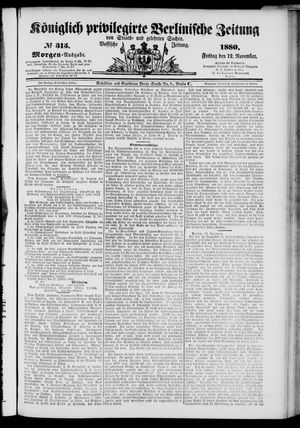 Königlich privilegirte Berlinische Zeitung von Staats- und gelehrten Sachen vom 12.11.1880