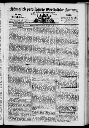 Königlich privilegirte Berlinische Zeitung von Staats- und gelehrten Sachen vom 12.11.1880