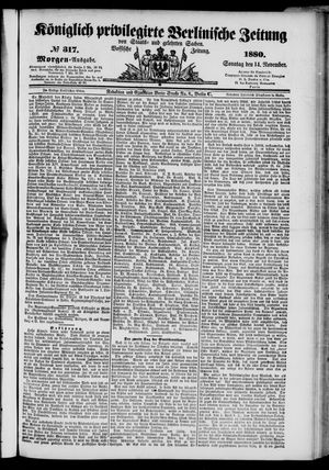 Königlich privilegirte Berlinische Zeitung von Staats- und gelehrten Sachen on Nov 14, 1880