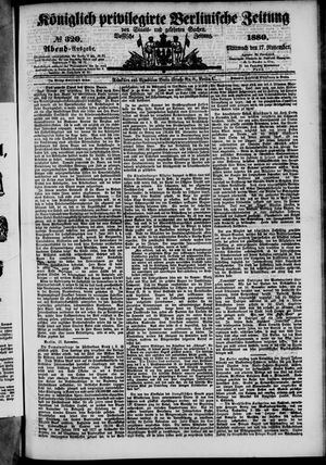 Königlich privilegirte Berlinische Zeitung von Staats- und gelehrten Sachen vom 17.11.1880