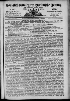 Königlich privilegirte Berlinische Zeitung von Staats- und gelehrten Sachen vom 24.11.1880