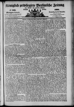 Königlich privilegirte Berlinische Zeitung von Staats- und gelehrten Sachen vom 25.11.1880