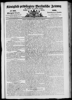 Königlich privilegirte Berlinische Zeitung von Staats- und gelehrten Sachen on Dec 2, 1880