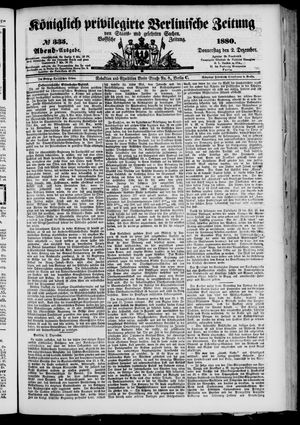 Königlich privilegirte Berlinische Zeitung von Staats- und gelehrten Sachen on Dec 2, 1880