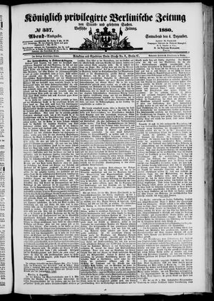Königlich privilegirte Berlinische Zeitung von Staats- und gelehrten Sachen vom 04.12.1880