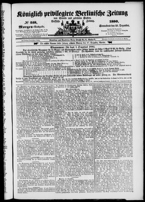 Königlich privilegirte Berlinische Zeitung von Staats- und gelehrten Sachen vom 25.12.1880