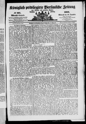 Königlich privilegirte Berlinische Zeitung von Staats- und gelehrten Sachen vom 29.12.1880