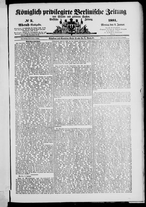 Königlich privilegirte Berlinische Zeitung von Staats- und gelehrten Sachen on Jan 3, 1881