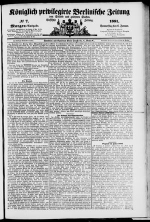 Königlich privilegirte Berlinische Zeitung von Staats- und gelehrten Sachen vom 06.01.1881