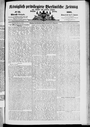 Königlich privilegirte Berlinische Zeitung von Staats- und gelehrten Sachen vom 08.01.1881