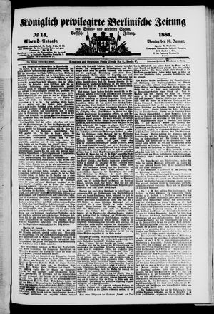 Königlich privilegirte Berlinische Zeitung von Staats- und gelehrten Sachen vom 10.01.1881