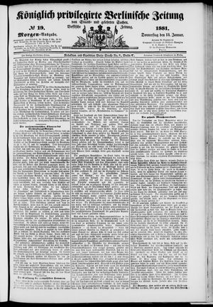 Königlich privilegirte Berlinische Zeitung von Staats- und gelehrten Sachen vom 13.01.1881