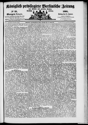 Königlich privilegirte Berlinische Zeitung von Staats- und gelehrten Sachen vom 14.01.1881
