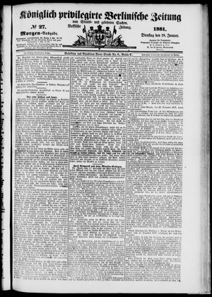 Königlich privilegirte Berlinische Zeitung von Staats- und gelehrten Sachen vom 18.01.1881