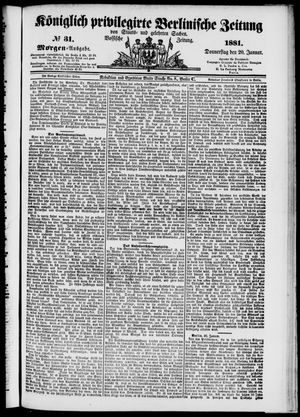Königlich privilegirte Berlinische Zeitung von Staats- und gelehrten Sachen on Jan 20, 1881