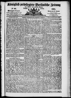 Königlich privilegirte Berlinische Zeitung von Staats- und gelehrten Sachen vom 21.01.1881