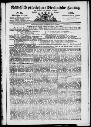 Königlich privilegirte Berlinische Zeitung von Staats- und gelehrten Sachen vom 29.01.1881