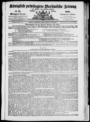 Königlich privilegirte Berlinische Zeitung von Staats- und gelehrten Sachen vom 01.02.1881