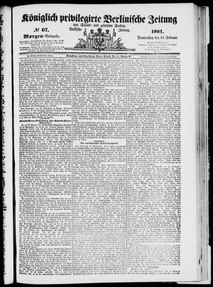 Königlich privilegirte Berlinische Zeitung von Staats- und gelehrten Sachen vom 10.02.1881
