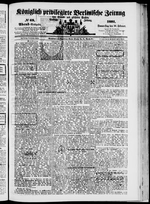 Königlich privilegirte Berlinische Zeitung von Staats- und gelehrten Sachen vom 10.02.1881