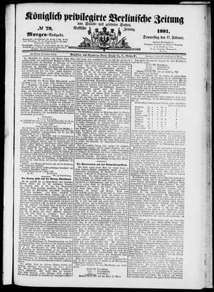 Königlich privilegirte Berlinische Zeitung von Staats- und gelehrten Sachen vom 17.02.1881