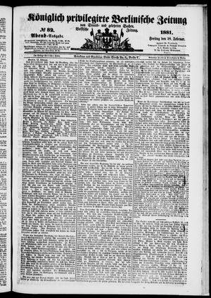Königlich privilegirte Berlinische Zeitung von Staats- und gelehrten Sachen vom 18.02.1881