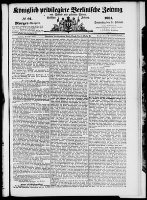 Königlich privilegirte Berlinische Zeitung von Staats- und gelehrten Sachen vom 24.02.1881