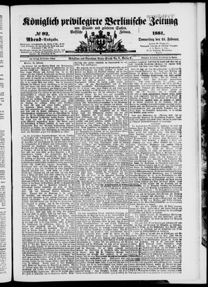 Königlich privilegirte Berlinische Zeitung von Staats- und gelehrten Sachen vom 24.02.1881