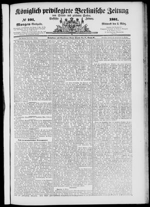 Königlich privilegirte Berlinische Zeitung von Staats- und gelehrten Sachen vom 02.03.1881