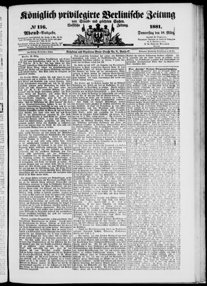 Königlich privilegirte Berlinische Zeitung von Staats- und gelehrten Sachen vom 10.03.1881