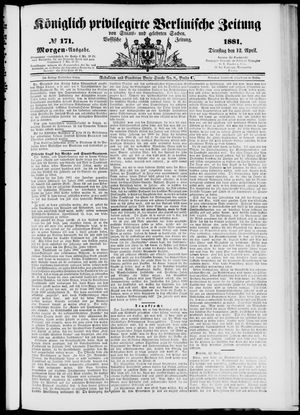 Königlich privilegirte Berlinische Zeitung von Staats- und gelehrten Sachen vom 12.04.1881