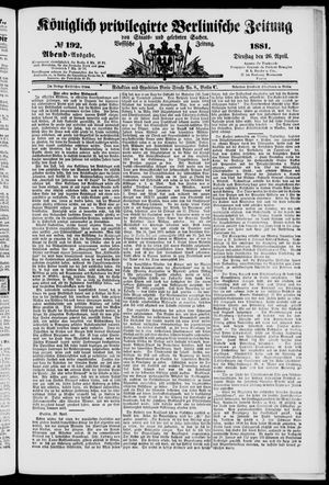 Königlich privilegirte Berlinische Zeitung von Staats- und gelehrten Sachen on Apr 26, 1881