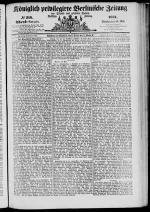 Königlich privilegirte Berlinische Zeitung von Staats- und gelehrten Sachen vom 10.05.1881