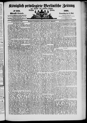 Königlich privilegirte Berlinische Zeitung von Staats- und gelehrten Sachen vom 12.05.1881