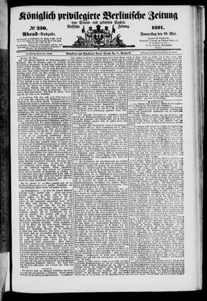 Königlich privilegirte Berlinische Zeitung von Staats- und gelehrten Sachen vom 19.05.1881