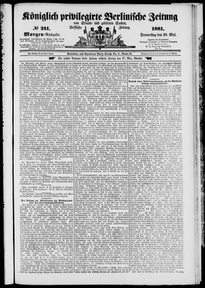 Königlich privilegirte Berlinische Zeitung von Staats- und gelehrten Sachen vom 26.05.1881