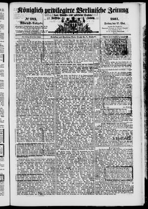 Königlich privilegirte Berlinische Zeitung von Staats- und gelehrten Sachen on May 27, 1881
